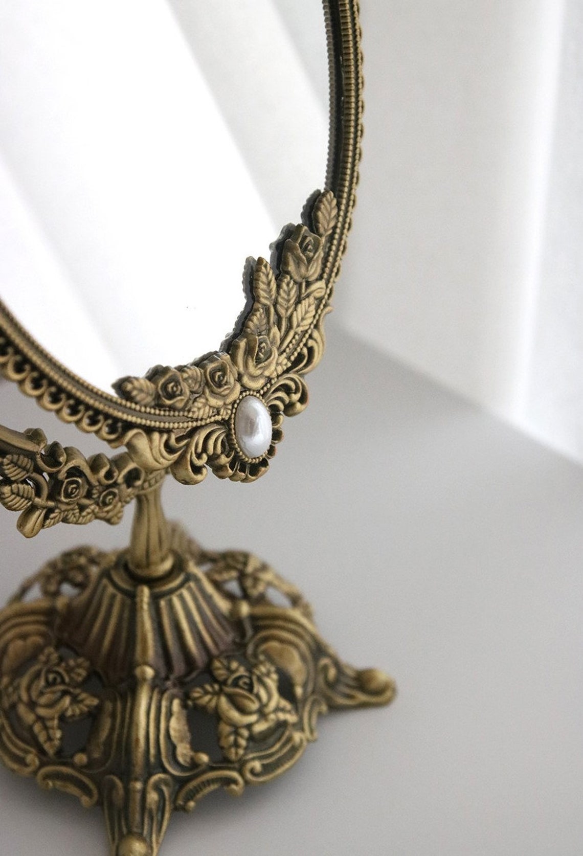 French Antique Brass Vanity Swivel Mirror Standing Vanity Etsy