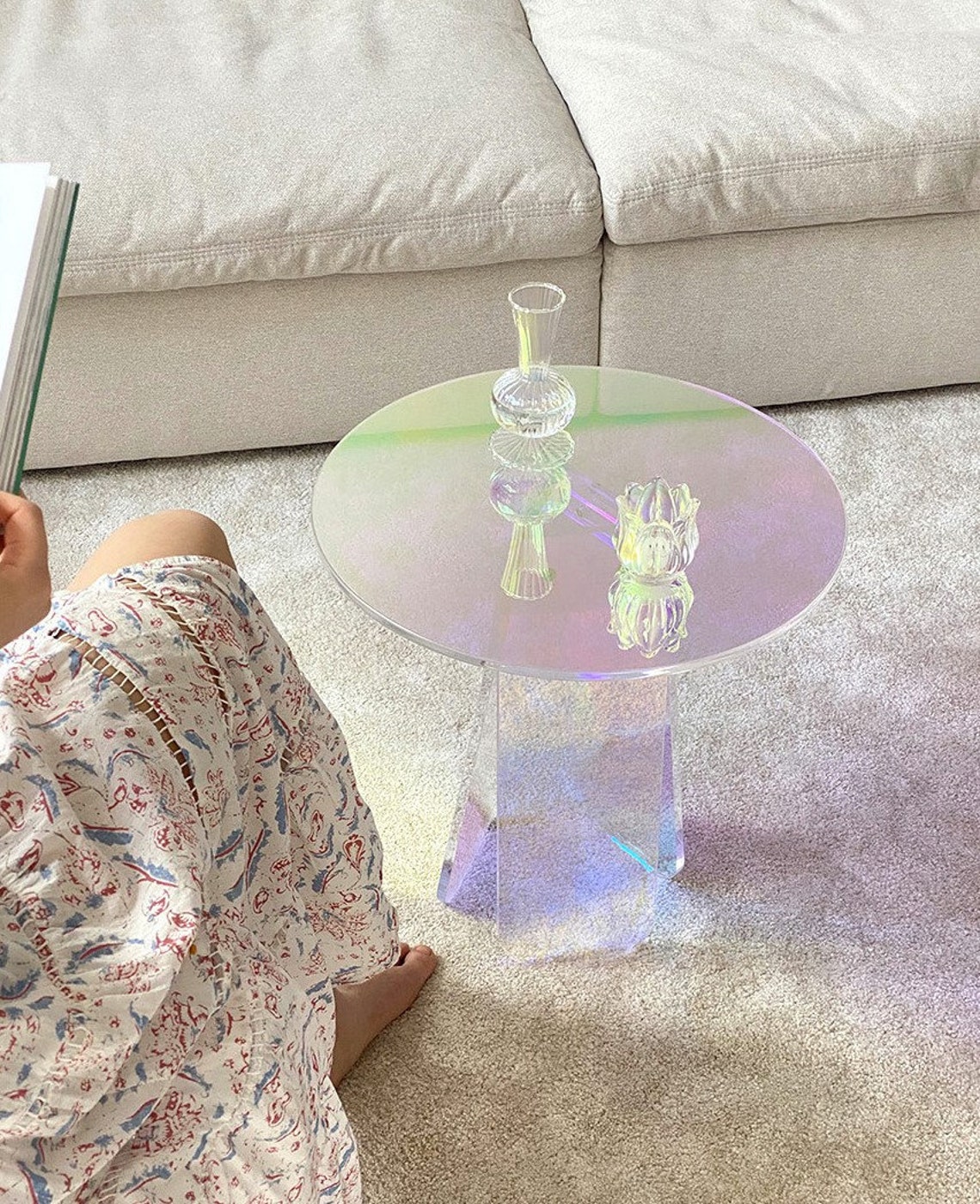 Round Iridescent Acrylic Side Coffee Table Etsy