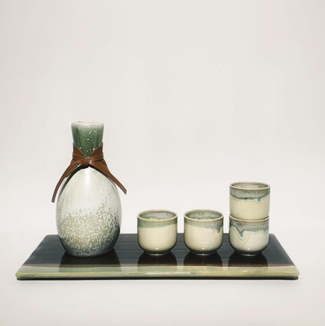 5Piece Handmade Ceramic Sake Set Unique Olive Green Etsy