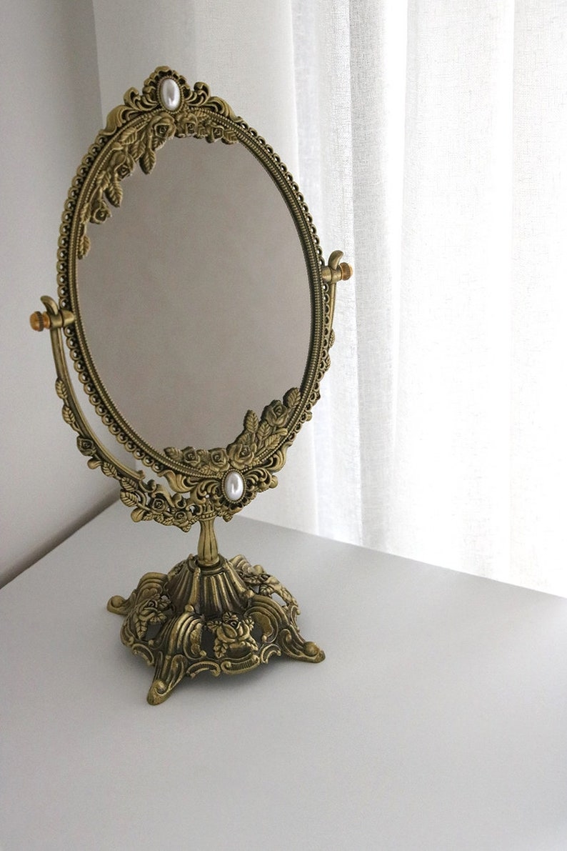 French Antique Brass Vanity Swivel Mirror Standing Vanity Etsy