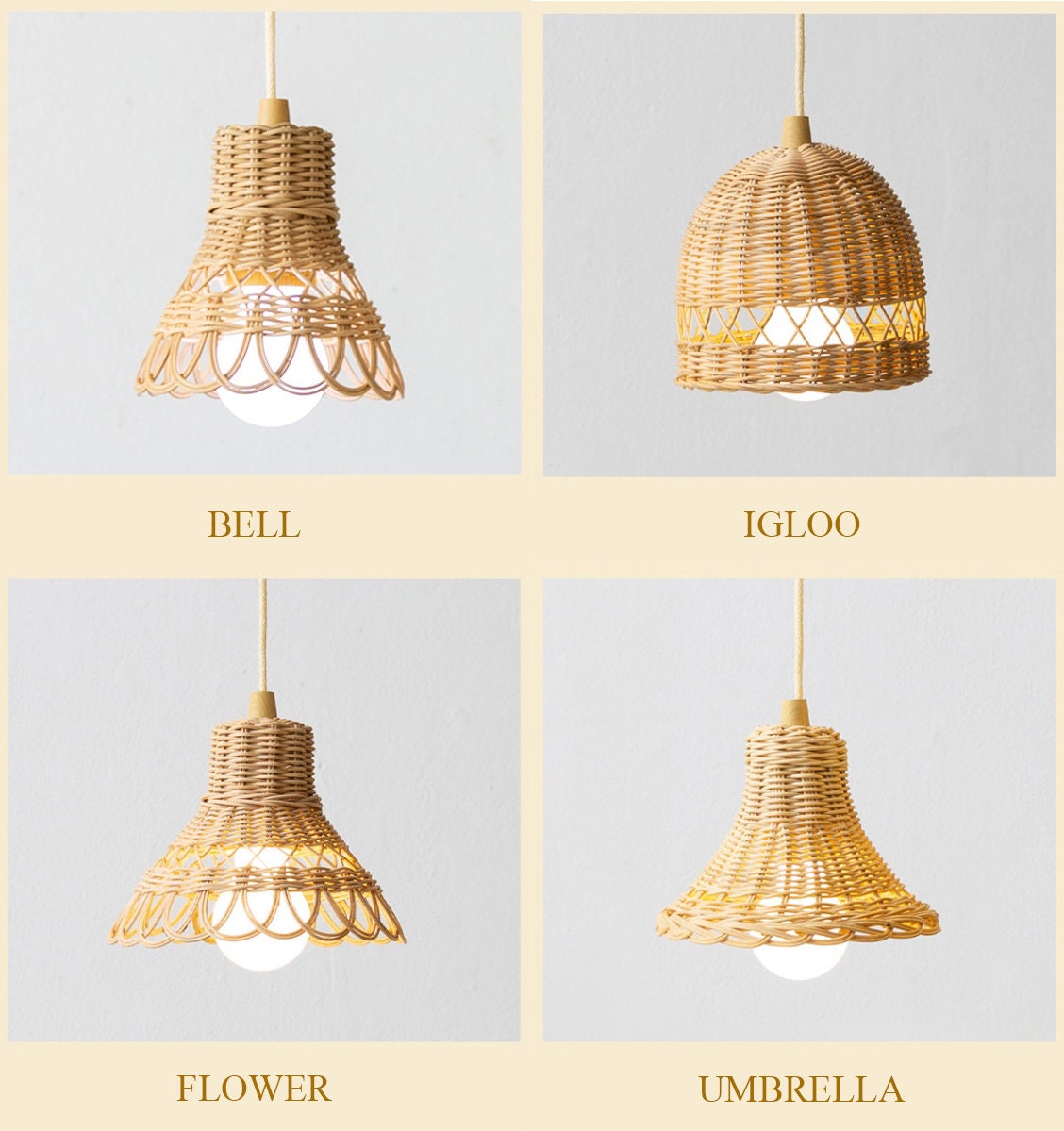 Small Rattan Pendant Light Shade With Battery Operated Pull Etsy