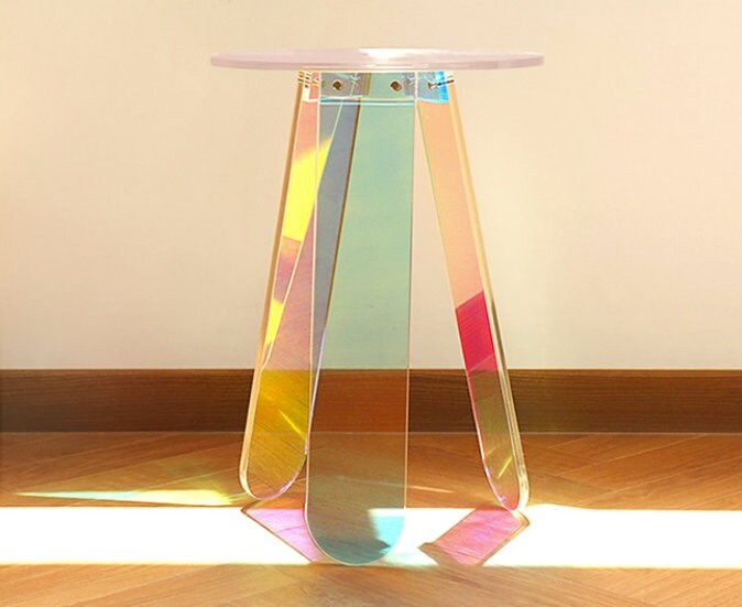 Round Glass Top Iridescent Acrylic Side Table Coffee End Canada Round Glass Top Iridescent Acrylic Side, Acrylic Table Top Protector Canada