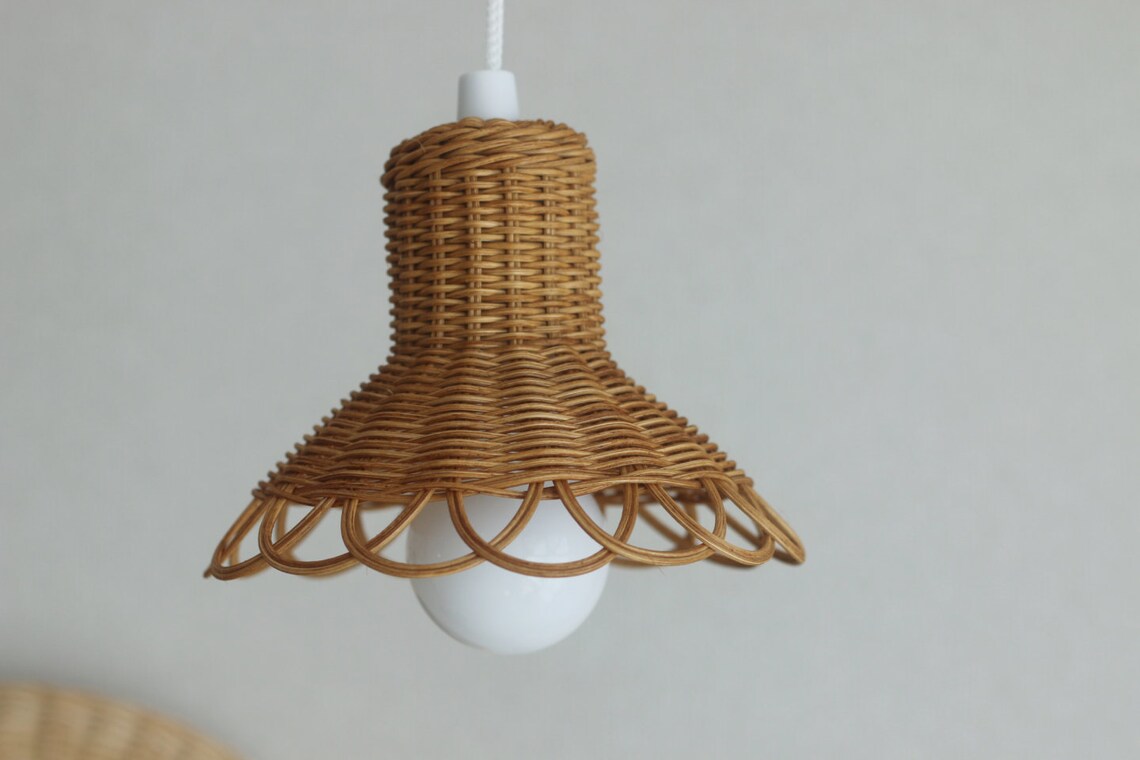 Rattan Pendant Light Shade with Battery Operated Pull Cord LED Etsy