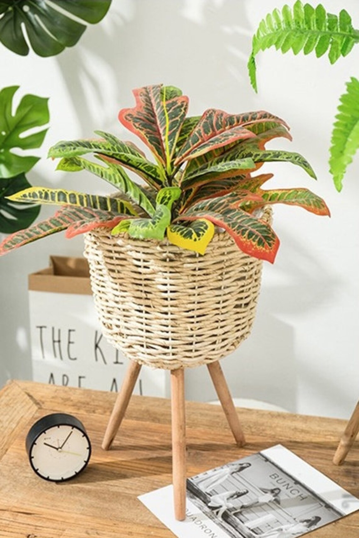 Indoor Tall Rattan Plant Stand Set of 3 Etsy