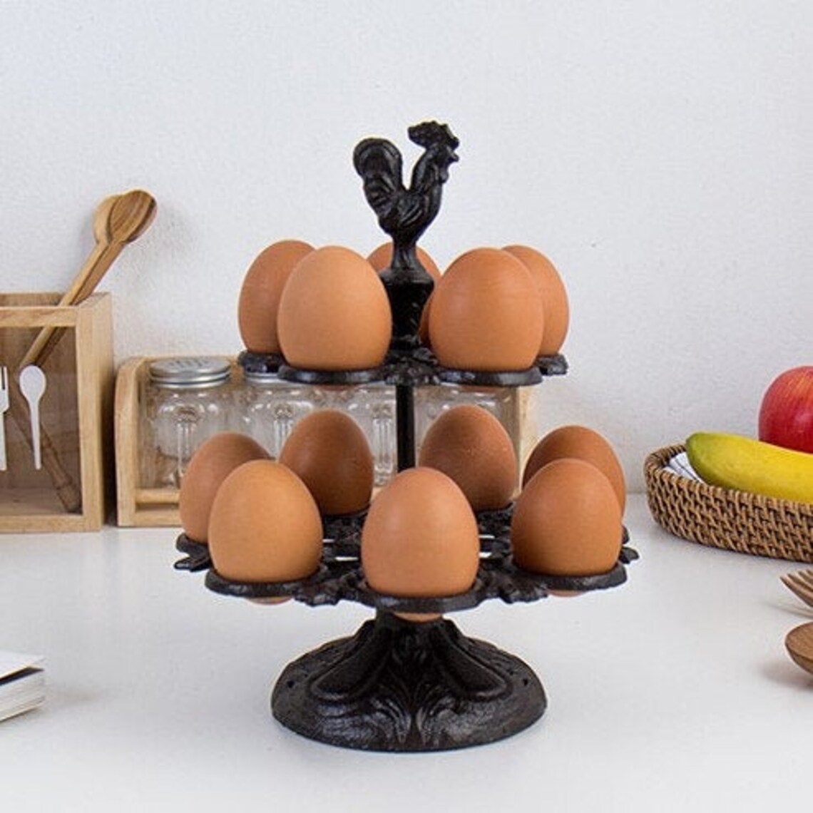 Cast Iron Chicken Egg Holder for 12 Eggs Farmhouse Countertop Etsy
