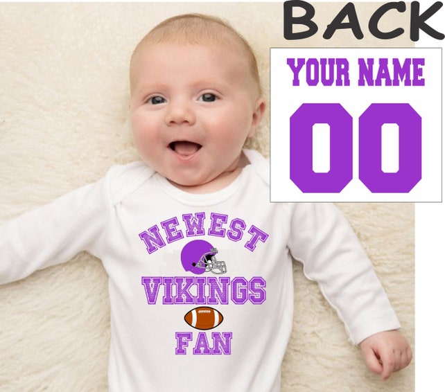 vikings baby bodysuit shirt infant shower customized personalized name and number 100% cotton one piece shirt t-shirt tee