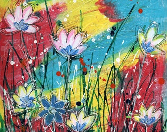 Mixed Media Blumen Kunstdruck