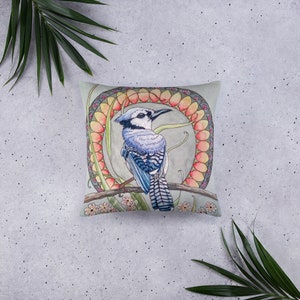 Blue Jay Mucha Throw Pillow- Square, Rectangle