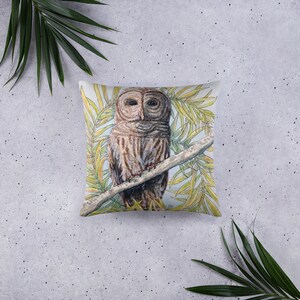 Barred Owl Mucha Throw Pillow- Square, Rectangle