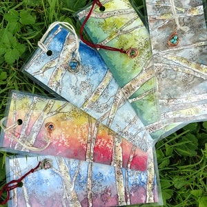 Hand Painted Watercolor Bookmark- Cool Tones Watercolor Birch Trees