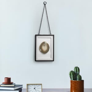 Framed Geode Agate Slice Wall Art: Minimalist Natural Stone Decor with Hanging Chain