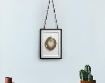 Framed Geode Agate Slice Wall Art: Minimalist Natural Stone Decor with Hanging Chain