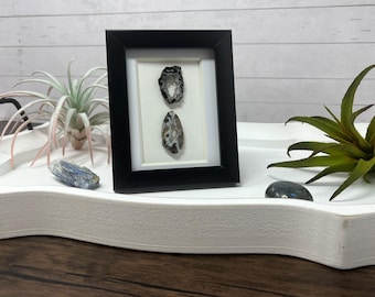 Druzy Geode Slices Art: Black Shadow Box, Crystal Home Decor (4x5)