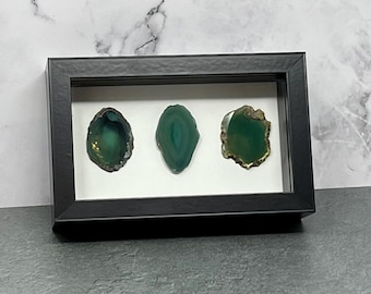 Black Shadow Box With 3 Separate Geode Slices: Healing Stone Frame Decor, Home Decoration