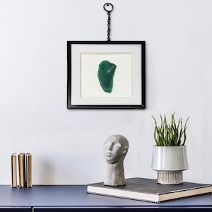 Green Agate Geode Slice Wall Art: Natural Crystal in Black Frame for Home Display