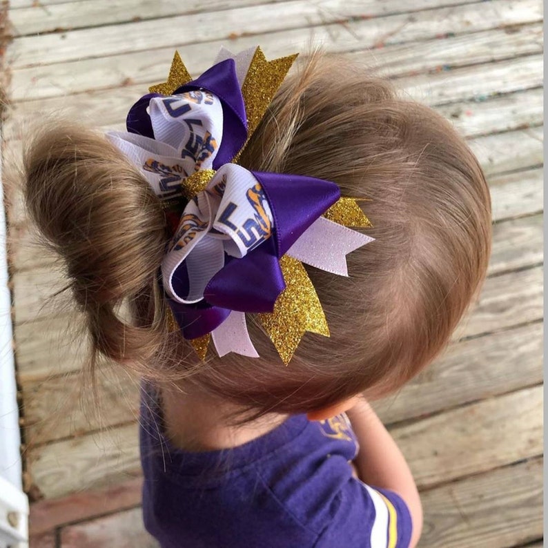 LSU Hair Bow Glitter Cheer Bow Infant Bow Toddler Etsy