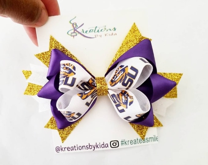 LSU Hair Bow Glitter Cheer Bow Infant Bow Toddler Etsy