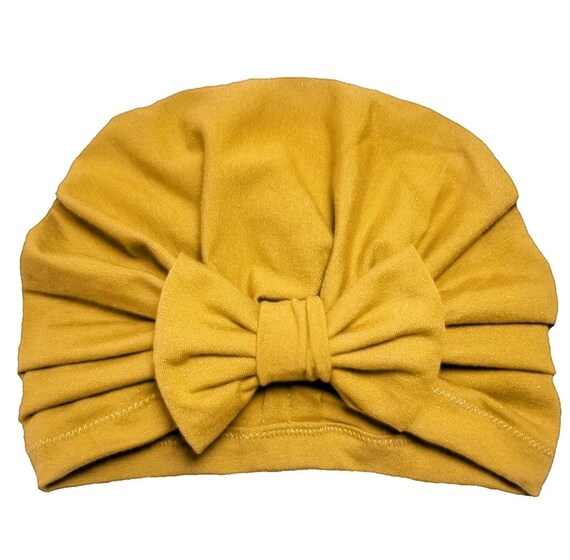 Yellow Turban Hat With Bow, Chemo Hat, Headwrap Bow Yellow  display picture 1
