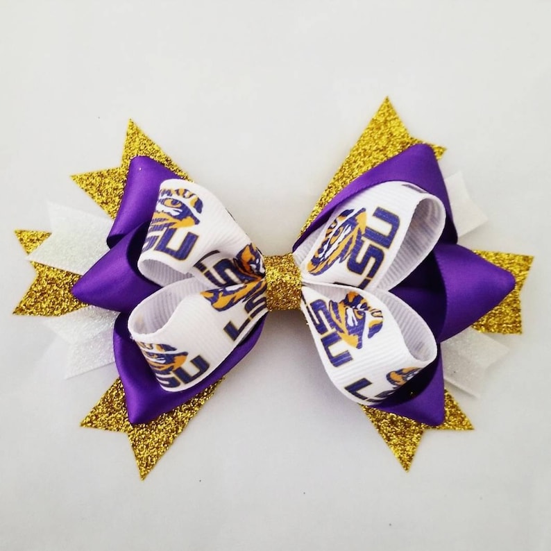 LSU Hair Bow Glitter Cheer Bow Infant Bow Toddler Etsy
