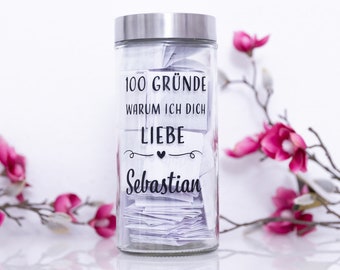 Anniversary gift - personalized glass with 100 reasons why I love you