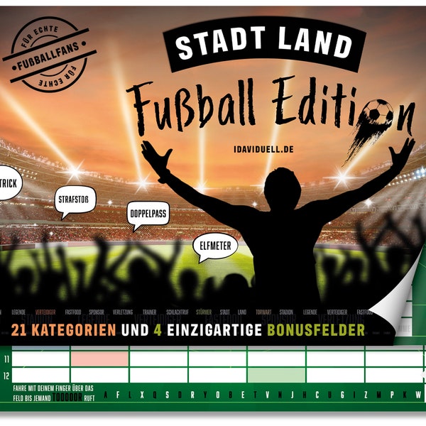 Stadt Land Fluss - Fußball Edition - Perfekt für die EM 2024 - Gesellschaftsspiel für Fußballfans - Geburtstagsgeschenk, Wichtelgeschenk