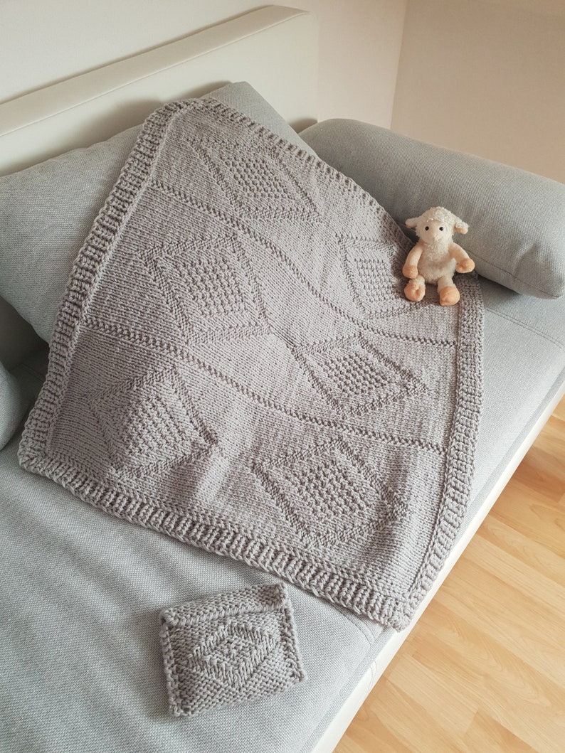 soft Grey baby cover in the diamond pattern including small cherry core cushion unisex warm