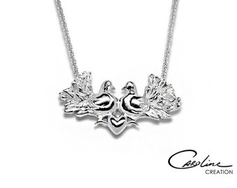 Collier | Hochzeitstauben mit Herz | Silber