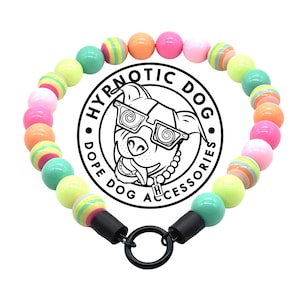Rainbow Sherbet Acrylic Bead Slip On Durable Dog Collar, custom, beaded, dog pearls, unique, boho, bright, dog pearl necklace