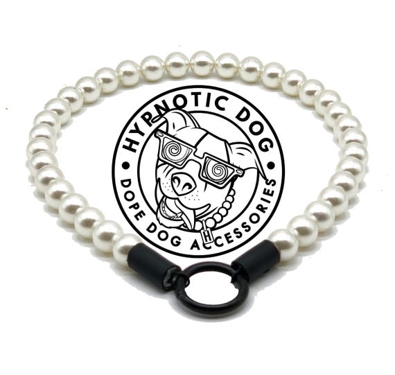 Medium White Pearl Beaded Dog Collar, Slip On Style, Dog Pearls