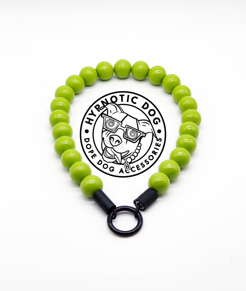 unbreakable boho unique custom Green Apple WOODEN durable Dog Collar bright large bead slip on collar necklace lime beaded