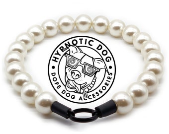 Chunky White Pearl Durable Collar, Fancy Dog Pearls, Beaded