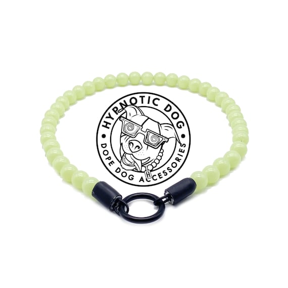 Glow in the Dark Green XS Bead Dog Collar, Slip On Style, Dog Pearl Necklace
