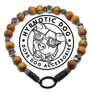Boneyard WOODEN durable Dog Collar, custom, unique boy dog collar, gray skull silver beads slip on  necklace