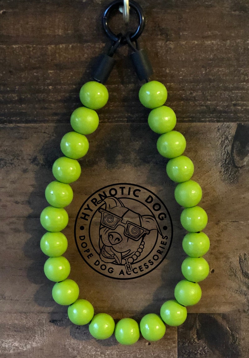 unbreakable boho unique custom Green Apple WOODEN durable Dog Collar bright large bead slip on collar necklace lime beaded