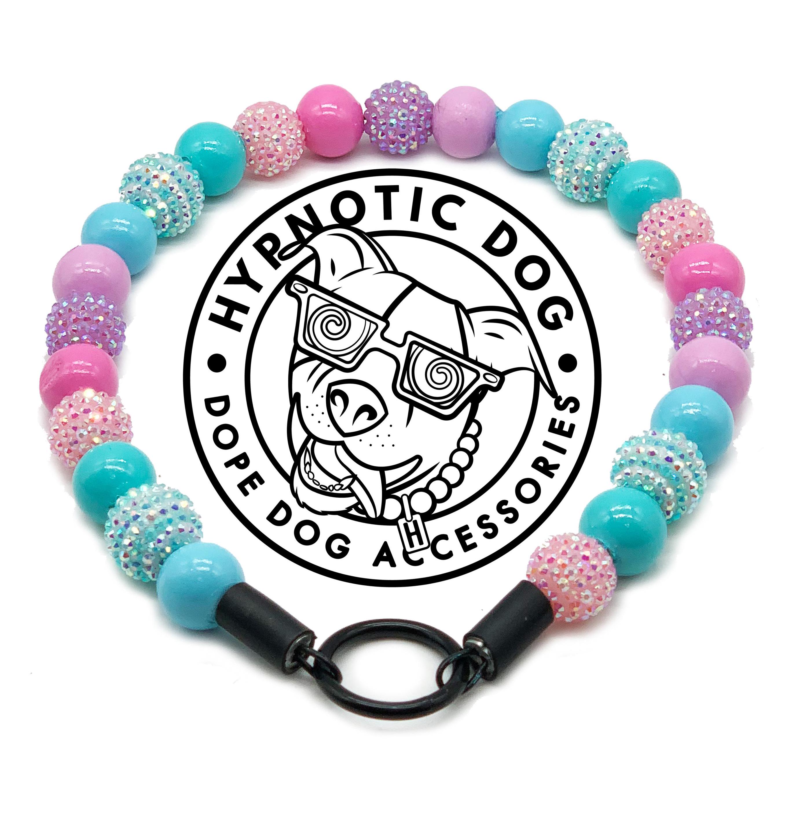 Unicorn Glam Beaded Dog Collar, Pink Blue Purple, Slip On Style, Sparkles Pearl Necklace
