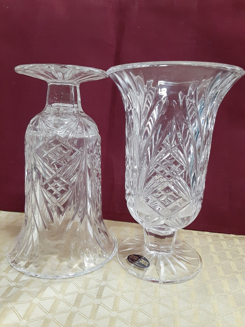 Vintage Clear Lead Crystal Deplomb Flower Vases Set of Two Etsy