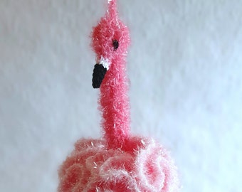 Flamingo shower pompom - crochet pattern shower sponge