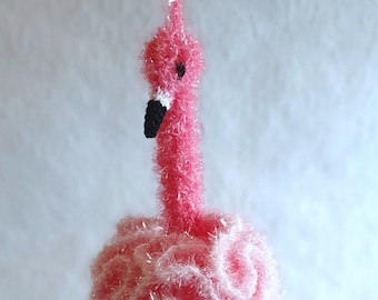 Flamingo shower pompom - crochet pattern shower sponge