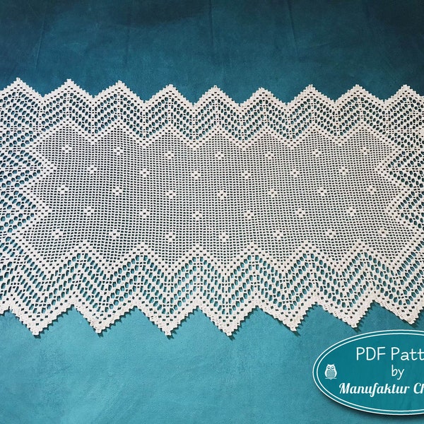 Table runner "Zick Zack", German crochet instructions and counted pattern with repeat, variable size, DIY table decoration, crochet, pattern, PDF