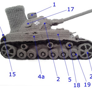 Panzer slippers crochet pattern German, detailed DIY, detailed, Pz Kpfw IV, various sizes, Panzer slippers, gifts for him image 4