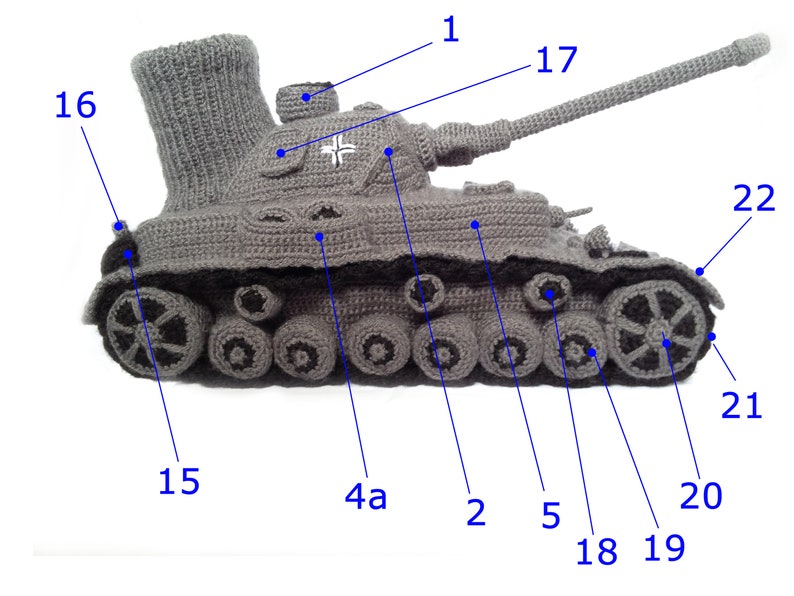 Panzer slippers crochet pattern German, detailed DIY, detailed, Pz Kpfw IV, various sizes, Panzer slippers, gifts for him image 4