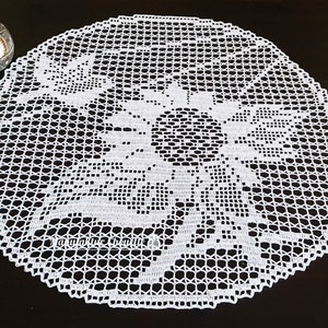 Round doily/window picture sunflower, summer collection, DIY instructions with counted pattern for filet crochet, instant download,