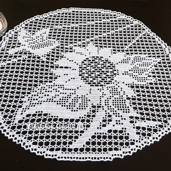 Round doily/window picture sunflower, summer collection, DIY instructions with counted pattern for fillet crochet, instant download,