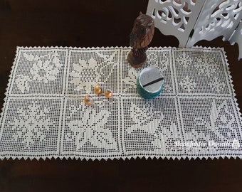 Table runner 4 seasons, DIY instructions with counted pattern for filet crochet, instant download,
