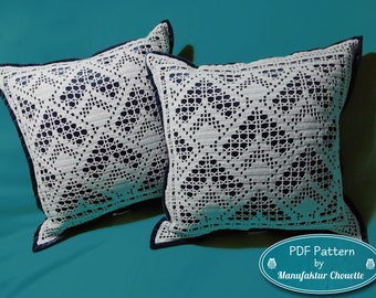 2x coussin décor/napperons illusion 3D, notice DIY avec 2 grilles pour filet au crochet, téléchargement immédiat,