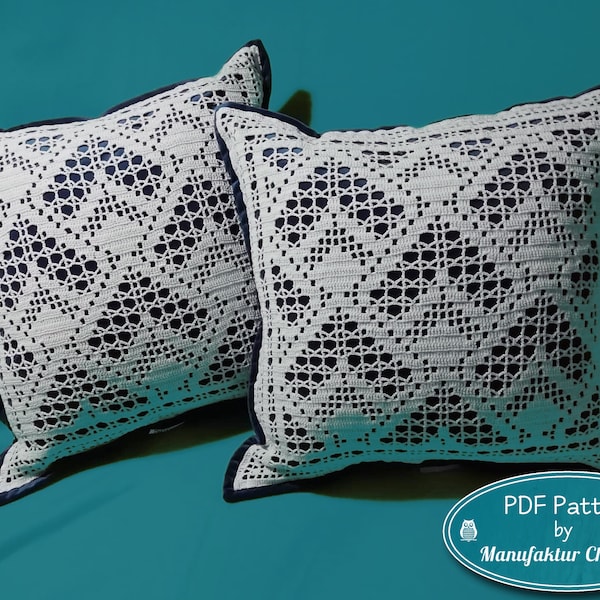 2x cushion decor/doilies 3D illusion, DIY instructions with 2 charts for filet crochet, instant download,