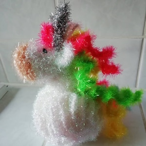 Unicorn shower pompom, bath sponge, dishwashing sponge, shower sponge, peeling, shower, bathroom decoration, wellness for unisex, gift, crochet pattern