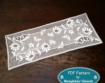 Camino de mesa "Mariposas", patrón de crochet en PDF, colección de primavera, decoración de mesa de primavera, patrón de crochet de filete, en alemán e inglés.