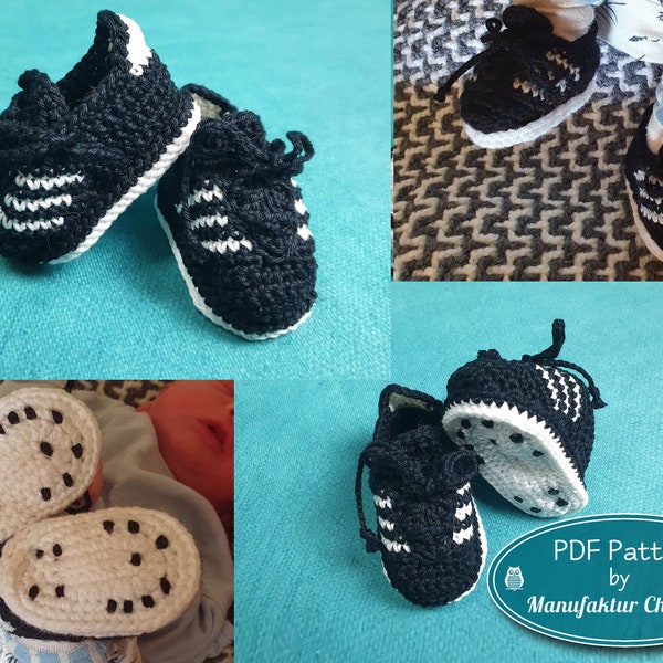 Baby's first football boots crochet pattern, German, detailed DIY, detailed, various sizes, gifts for fans