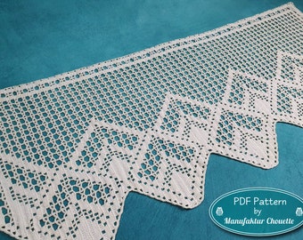 Curtain 3D illusion, PDF crochet pattern in German, filet pattern with repeat, counted pattern, window, crochet, filet crochet, DIY,